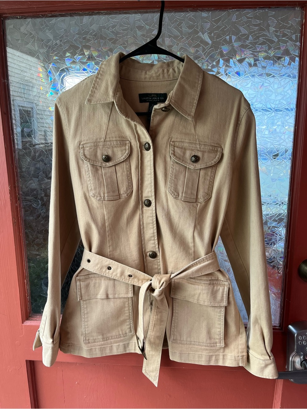 Lauren Ralph Lauren Khaki Utility Jacket with Tie Waist